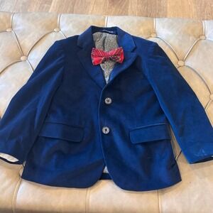 GIOBERTI Boys Navy Blue Velvet Blazer Bow‎ Tie Set- easter- Size 4